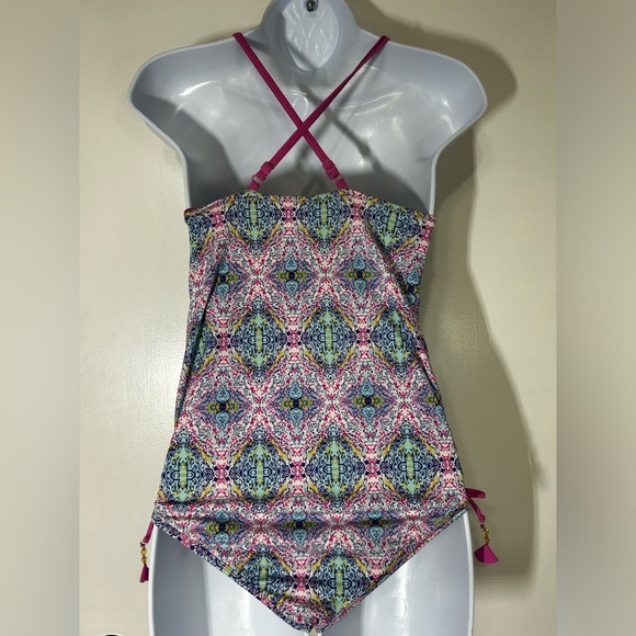 Cabana Life Girls Pink and Blue Paisley One-Piece Tassels Swimsuit 50+ UV Sz 12 - Picture 5 of 10